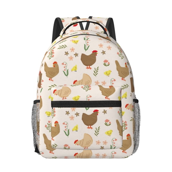 Honeii Chicken Family Print Backpack for School,15.6 inch Laptop Back Pack for High School and College Students, Waterproof Computer Bookbag-One Size