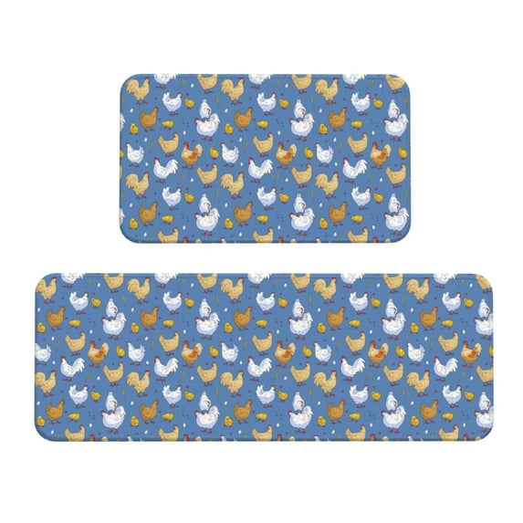 Honeii Chicken Family Print Kitchen Mat [2 PCS] for Floor, Waterproof Non-Slip Rugs, Kitchen Decor,Standing Mat for Floor,Office, Sink, Laundry