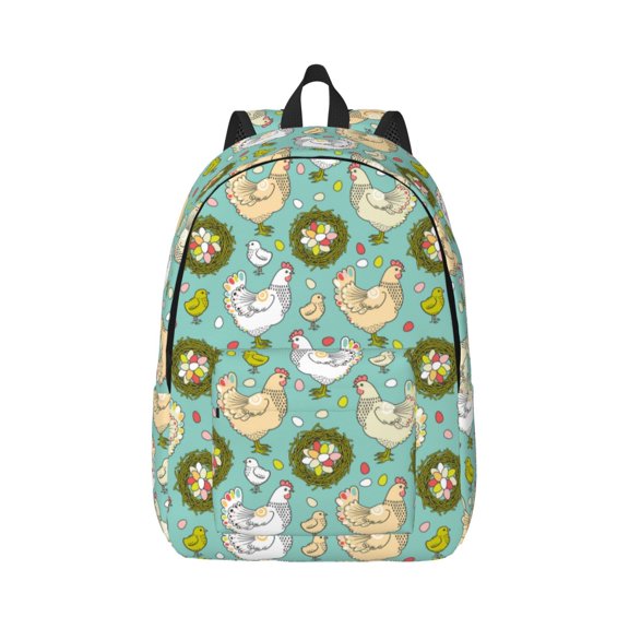 Honeii Chicken Laying Eggs Print Canvas College Laptop Backpack, Durable Rucksack Travel Notebook Bag School Backpack Book Bag for Men Women-Medium