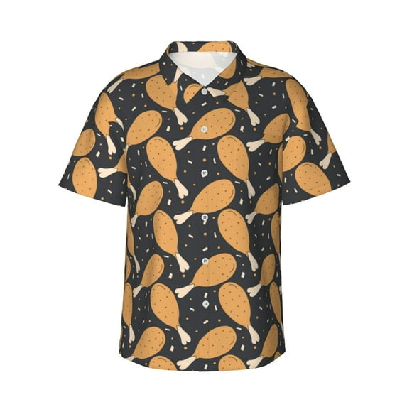 Honeii Chicken Legs Print Men’s Hawaiian Shirt,Classic Button-Down Short Sleeve Shirt, for Beach, Vacation, and Outdoor Activities,X-Large