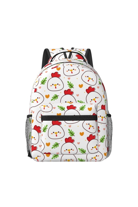 Chicken And Plant Print Backpack for School,15.6 inch Laptop Back Pack for High School and College Students, Waterproof Computer Bookbag-One Size