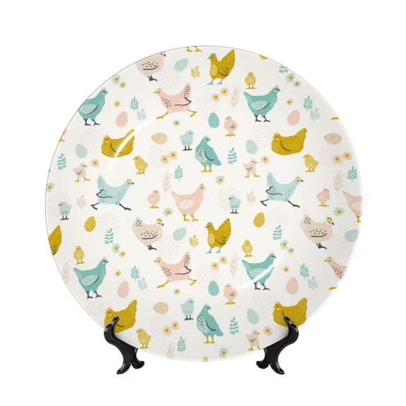 Honeii Chicken Print Elegant Bone China Decorative Plate, Porcelain Plate,Art Crafts,Ceramic Ornaments for Home Office Wall Decor-10in