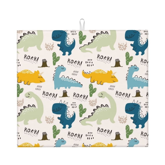 Honeii Childish Dinosaur for Dish Drying Mat for Kitchen Counter, Non-slip Rubber Backed, Hide Stain Kitchen Super Absorbent Draining Mat, Dish Rack Pad