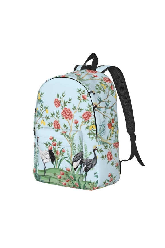 Chinoiserie Floral Palm Tree Print Canvas Backpack for School & Outdoor,Laptop Excursion Backpack,Notebook School Bookbag For Men Women,for Work, Travel, and Everyday Use-Small