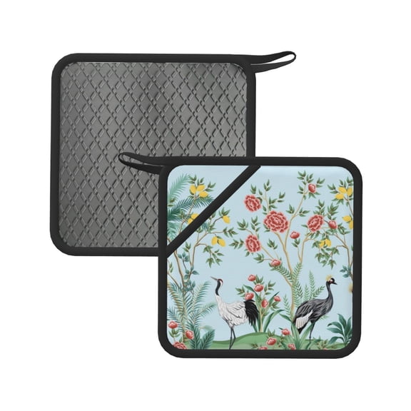 Honeii Chinoiserie Floral Palm Tree for Silicone Trivets for Hot Pots and Pans -Trivet Mat - Heat Resistant Silicone Trivet - Hot Plate Mats