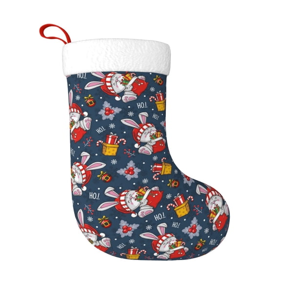 Honeii Christmas Bunny A for Christmas Stocking,Large Xmas Stocking,Holiday and Family Stocking for Fireplace Christmas Holiday Party Decoration