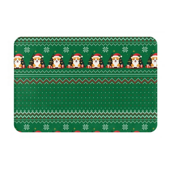 Honeii Christmas Corgis Pattern Door Mat, Welcome Door Mats Outdoor Indoor, Stain and Fade Resistant, Non-Slip Entry Matfor Bedroom, Bathroom, Kitchen