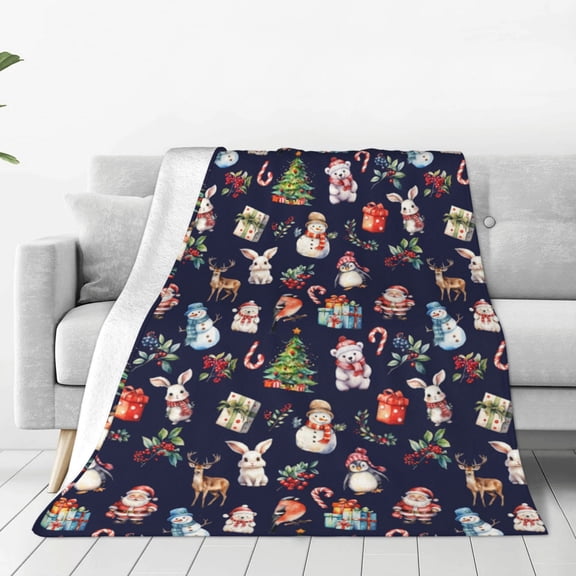 Honeii Christmas Critters Delight Print Fleece Blanket - Throw Blanket for Bed, Sofa, Couch, Camping, and Travel , Microplush Ultra Soft Warm Blanket-40"x30"