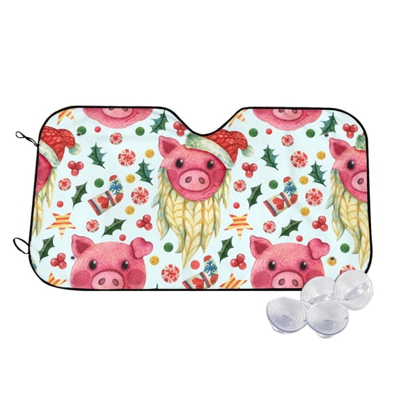 Honeii Christmas Cute Pigs Print Car Sunshade for Windshield,Car Cover Sunshade Protector,Foldable Front Window Sun Visor,Fits Cars, SUVs, Trucks