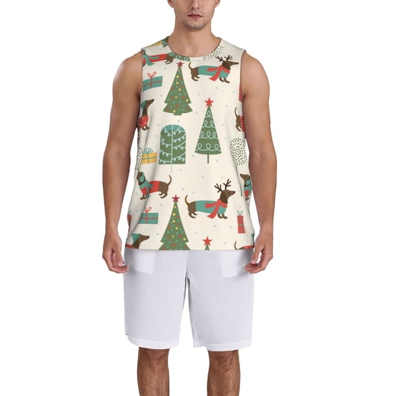 Honeii Christmas Dachshund Dog print basktball shirt for men and women, Unisex basketball jersey for Theme party-Small