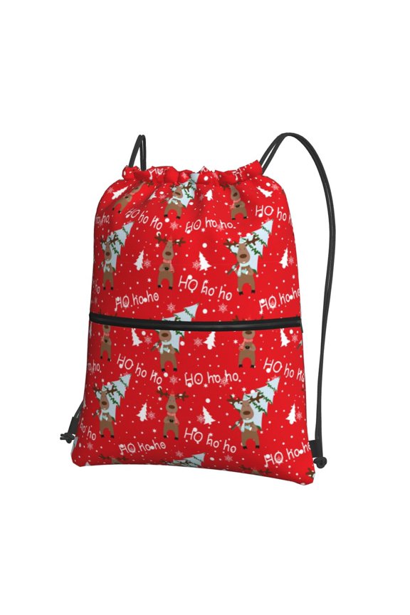 Christmas Deer 1 Print Drawstring Backpack,String Bag,Sackpack Cinch Water Resistant Nylon for Gym Shopping Sport Yoga