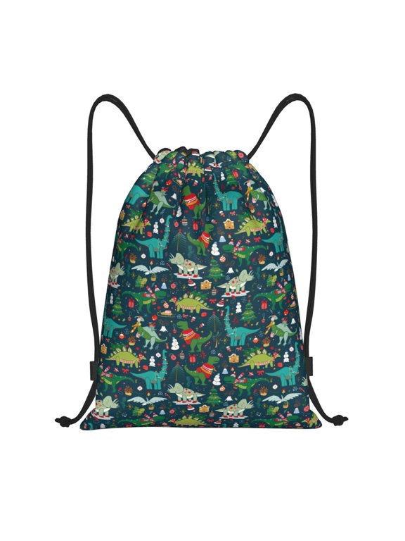 Christmas Dinosaur colorful Print Drawstring Backpack,Drawstring Bags String Backpack Gym Cinch Sack Backpack Sport Bag Draw-Small