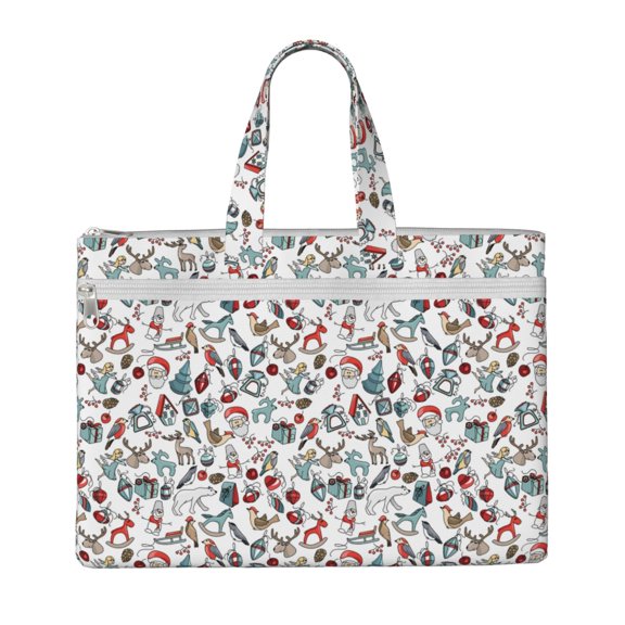 Honeii Christmas Elements Print Canvas Tote Bag with Compartments Laptop Tote Bag Large Tote Bag