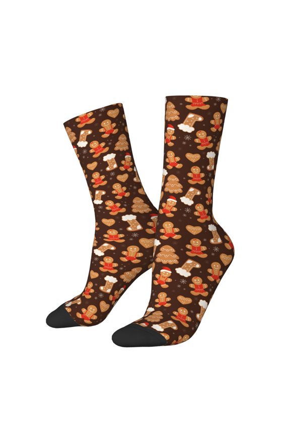 Christmas Gingerbread Cookies Print Adult Socks,Crew Socks,Casual Calf Socks,Daily Wear Socks for Men & Women, Perfect for Sports, Casual and Everyday Use