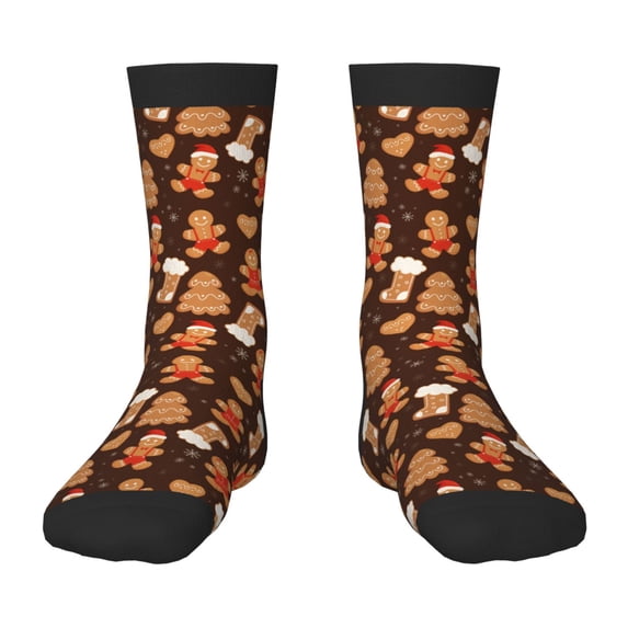 Honeii Christmas Gingerbread Cookies Print Children's Colorful Socks,Unisex Kids and Toddlers' Cushioned Sock,Kids Athletic Crew Socks,for Everyday Wear and Sports