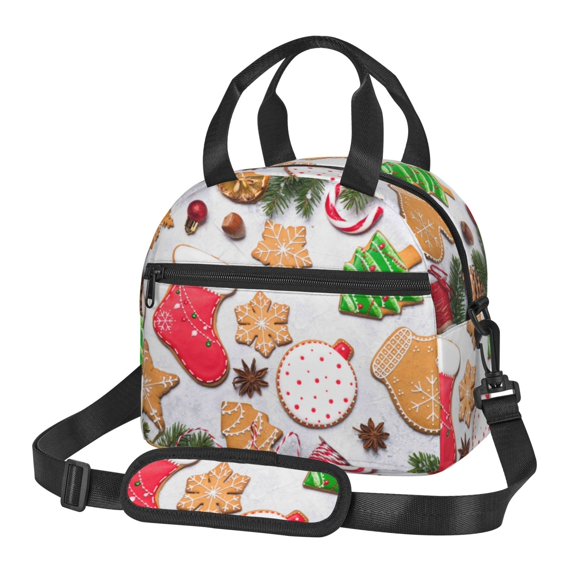 Honeii Christmas Gingerbread Cookies Print Lunch Box,Insulated Lunch Bag,Lunch Tote Bags,Leakproof Cooler Lunch Case for Travel Work Picnic