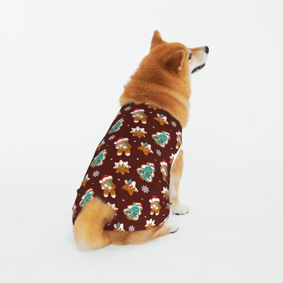 Honeii Christmas Gingerbread Pattern 100% Cotton Dog Clothes Dog Costumes Doggie Shirts Puppy Shirt Pet Vest Tank Top Cat Tee-3X-Large