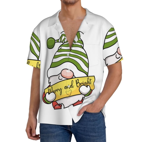 Honeii Christmas Gnomes for Men's Short-Sleeved Button-Up Collared Shirt Featuring A Pocket, Perfect for Beach Vacations, And Travel Adventures.-Small