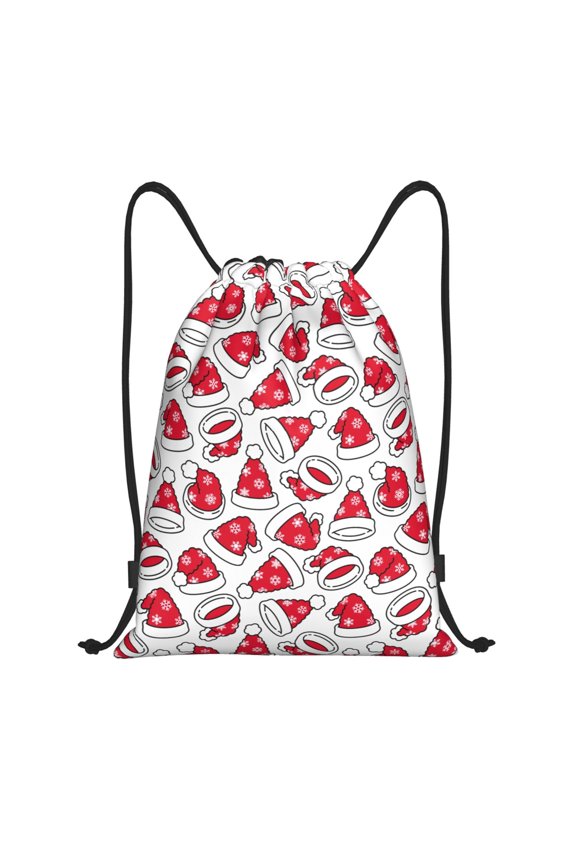 Christmas Hat Print Drawstring Backpack,Drawstring Bags String Backpack Gym Cinch Sack Backpack Sport Bag Draw-Small