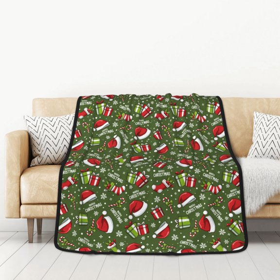 Honeii Christmas Hat sock for Throw Blanket for Couch - Thick Blanket, Soft Fuzzy Plush Throw Blanket for All Seasons, Double Sided Blanket,50x60 In