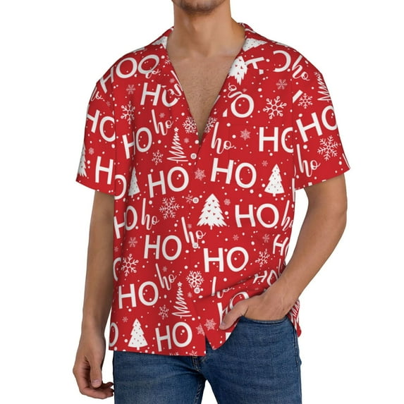 Honeii Christmas Hohoho for Men's Short-Sleeved Button-Up Collared Shirt Featuring A Pocket, Perfect for Beach Vacations, And Travel Adventures.-XX-Large