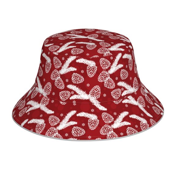 Honeii Christmas Holiday Pinecone for Unisex Bucket Hat Waterproof Rain Hat Reversible Shiny Rave Bucket Hat for Concert Festival Boonie Cap