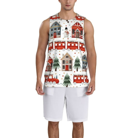 Honeii Christmas Houses print basktball shirt for men and women, Unisex basketball jersey for Theme party-4X-Large