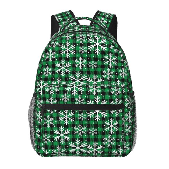 Honeii Christmas Pattern At Buffalo Plaid Print Backpack for Both Men and Women, Basic Bookbag for College, Work, or Travel,Rucksack Computer Bag-One Size