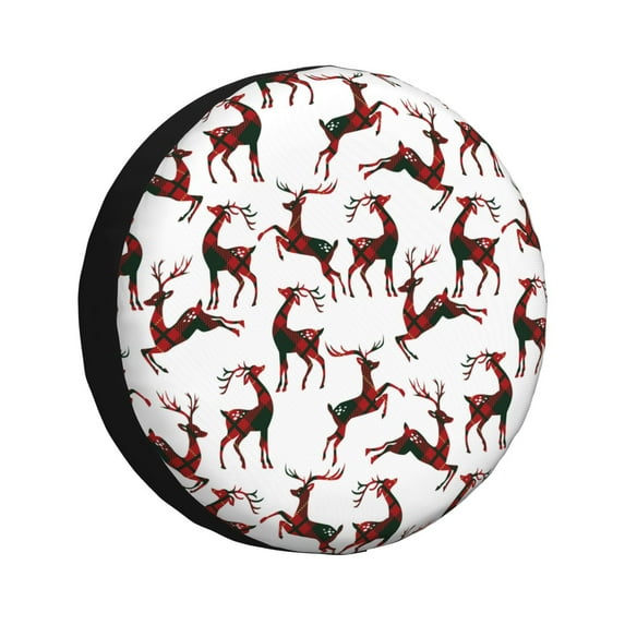 Honeii Christmas Plaid Moose Print Tire Covers, Waterproof Anti-UV Sun Snow Rain Tire Covers for Trailers, RV, Camper, SUV, Truck-17 inch