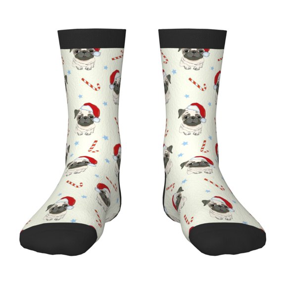 Honeii Christmas Pug Dog Print Children's Colorful Socks,Unisex Kids and Toddlers' Cushioned Sock,Kids Athletic Crew Socks,for Everyday Wear and Sports