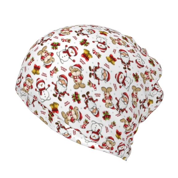Honeii Christmas Santa Cartoon Snowman Print Winter Beanie Daily Hat - Thermal Polar Fleece Ski Running Hat Skull Cap for Men and Women,Beanie