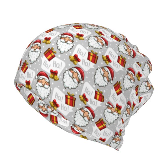 Honeii Christmas Santa Claus Print Winter Beanie Daily Hat - Thermal Polar Fleece Ski Running Hat Skull Cap for Men and Women,Beanie