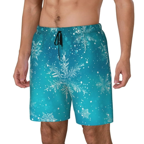 Honeii Christmas Snow Print Men's Swim Shorts,Mens Swim Trunks,Breathable Mesh Beach Shorts for Swimming,Surfing, and Beach Activities-Large