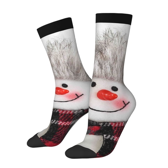 Honeii Christmas Snowman With Hat Print Adult Socks,Crew Socks,Casual Calf Socks,Daily Wear Socks for Men & Women, Perfect for Sports, Casual and Everyday Use