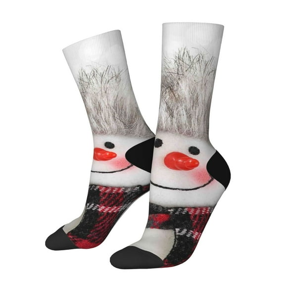 Honeii Christmas Snowman With Hat Print Adult Socks,Crew Socks,Casual Calf Socks,Daily Wear Socks for Men & Women, Perfect for Sports, Casual and Everyday Use