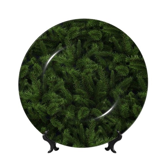Honeii Christmas Tree Branches Print Elegant Bone China Decorative Plate, Porcelain Plate,Art Crafts,Ceramic Ornaments for Home Office Wall Decor-10in