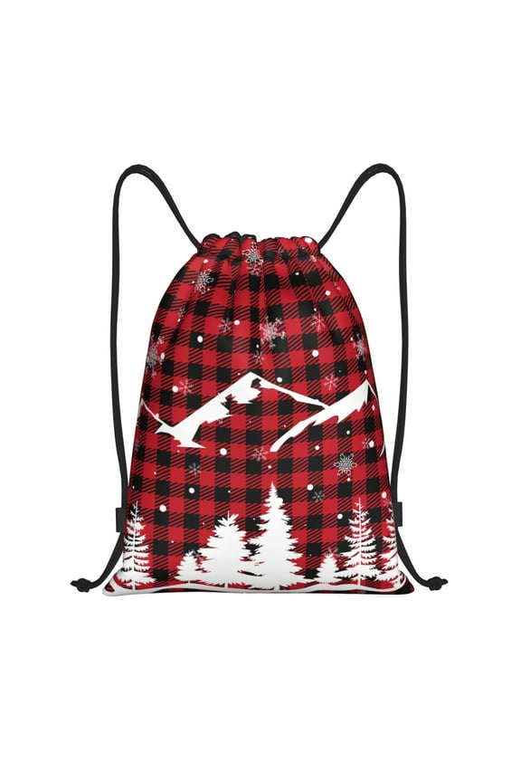 Christmas Tree Buffalo Plaid Print Drawstring Backpack,Drawstring Bags String Backpack Gym Cinch Sack Backpack Sport Bag Draw-Small