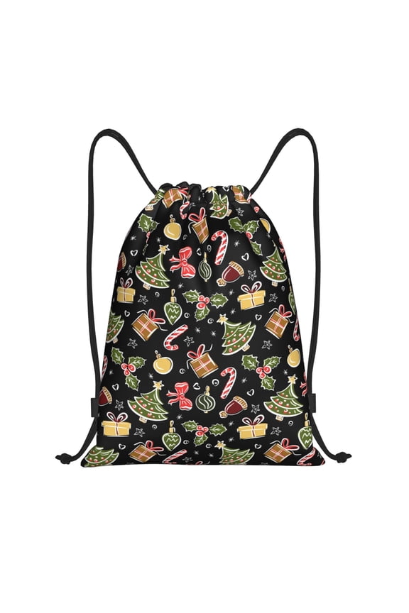 Christmas Tree Decoration Print Drawstring Backpack,Drawstring Bags String Backpack Gym Cinch Sack Backpack Sport Bag Draw-Medium