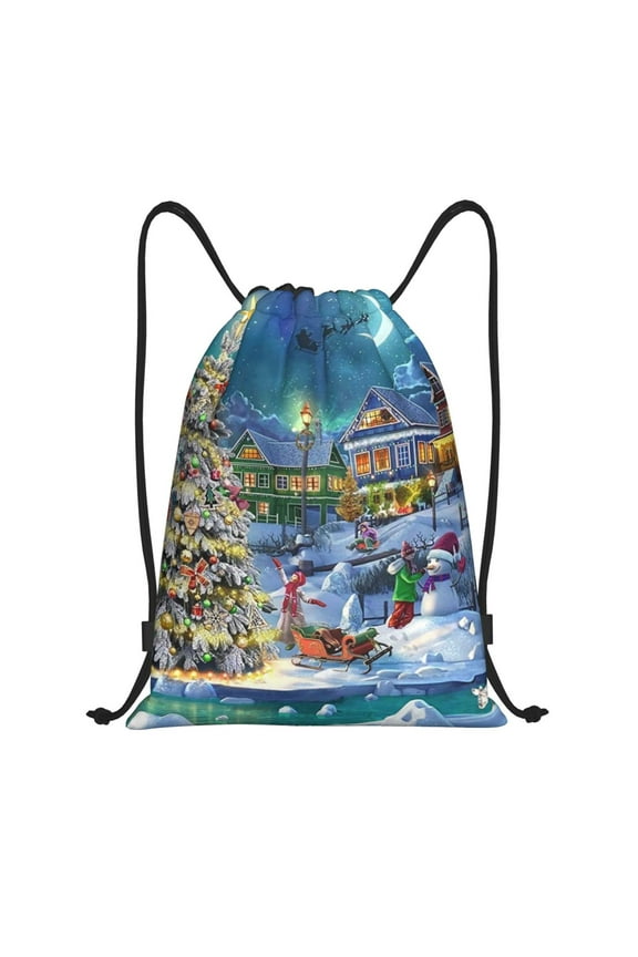 Christmas Tree Print Drawstring Backpack,Drawstring Bags String Backpack Gym Cinch Sack Backpack Sport Bag Draw-Small