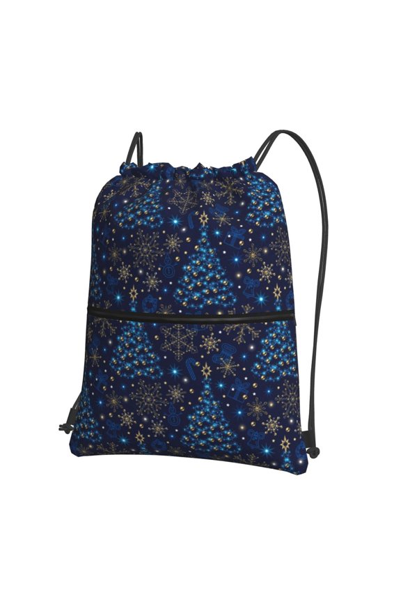 Christmas Tree Print Drawstring Backpack,String Bag,Sackpack Cinch Water Resistant Nylon for Gym Shopping Sport Yoga