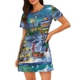 thumbnail image 1 of Honeii Christmas Tree Print Women's Loose Short Sleeve Nightgown, Soft Cotton Sleepwear, Comfy Loose Fit Pajama Dress for Sleep and Lounge, 1 of 6