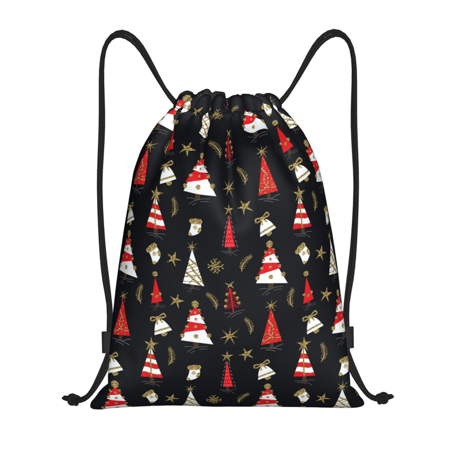 Honeii Christmas Tree and Gold Socks Print Drawstring Backpack