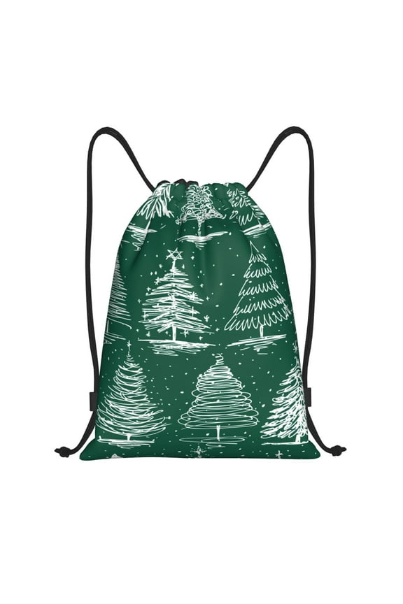 Christmas Trees Print Drawstring Backpack,Drawstring Bags String Backpack Gym Cinch Sack Backpack Sport Bag Draw-Medium