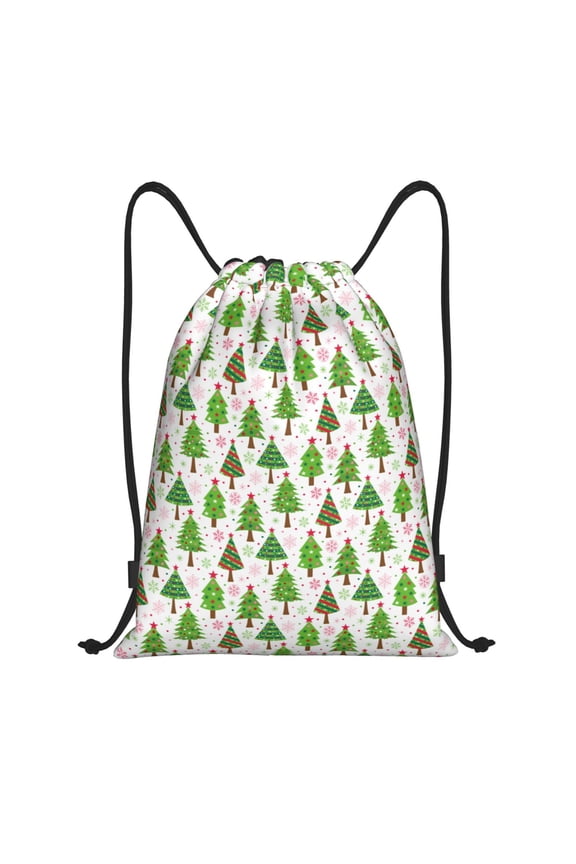 Christmas Trees Print Drawstring Backpack,Drawstring Bags String Backpack Gym Cinch Sack Backpack Sport Bag Draw-Small