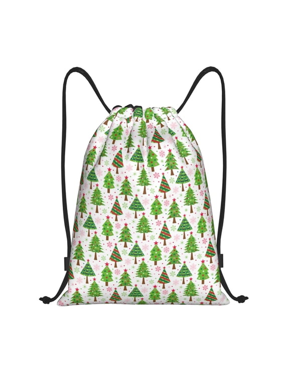 Christmas Trees Print Drawstring Backpack,Drawstring Bags String Backpack Gym Cinch Sack Backpack Sport Bag Draw-Small