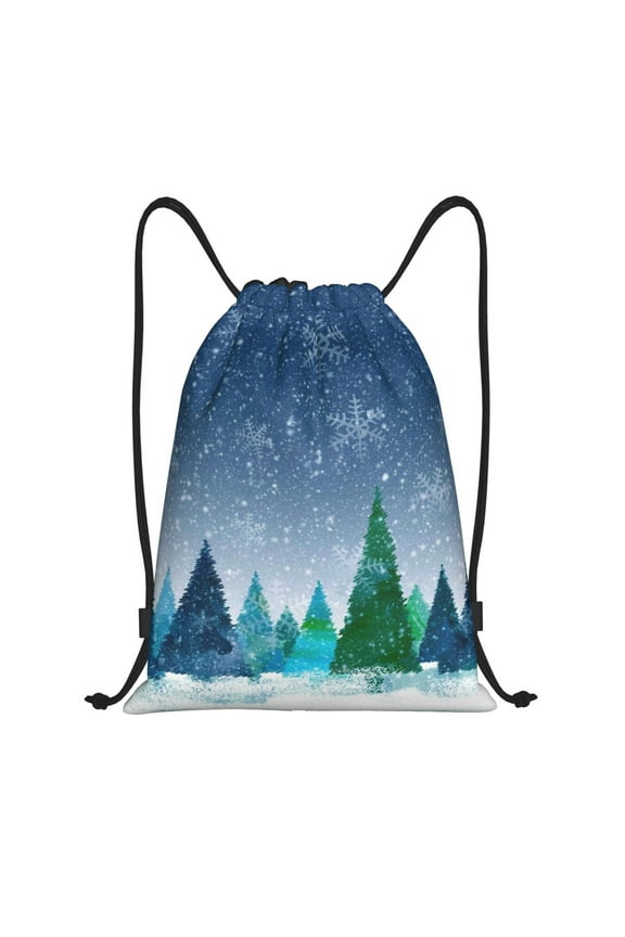 Christmas Trees Print Drawstring Backpack,Drawstring Bags String Backpack Gym Cinch Sack Backpack Sport Bag Draw-Small