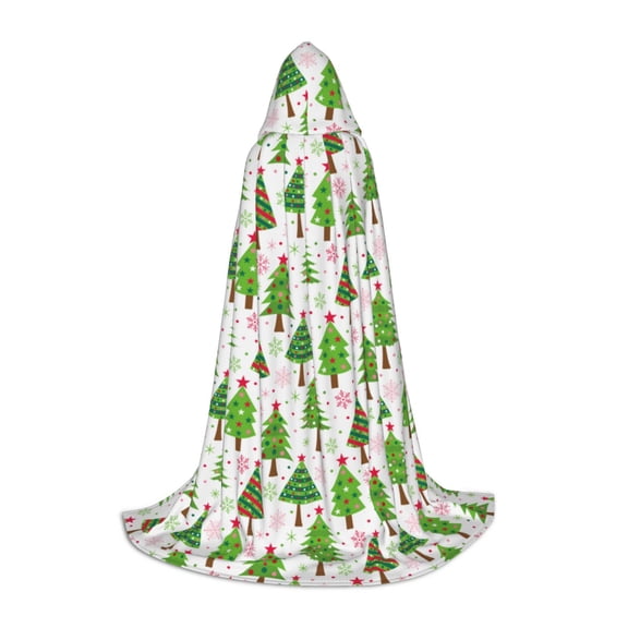Honeii Christmas Trees Print Poncho Cape, Cloak Coat, Snuggly Hooded Wearable Blanket, Hooded Cape For Teenagers,Halloween Costumes-Large