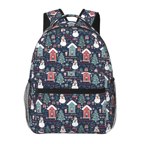 Honeii Christmas Village Print Backpack for Both Men and Women, Basic Bookbag for College, Work, or Travel,Rucksack Computer Bag-One Size