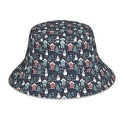Honeii Christmas Village for Unisex Bucket Hat Waterproof Rain Hat Reversible Shiny Rave Bucket Hat for Concert Festival Boonie Cap