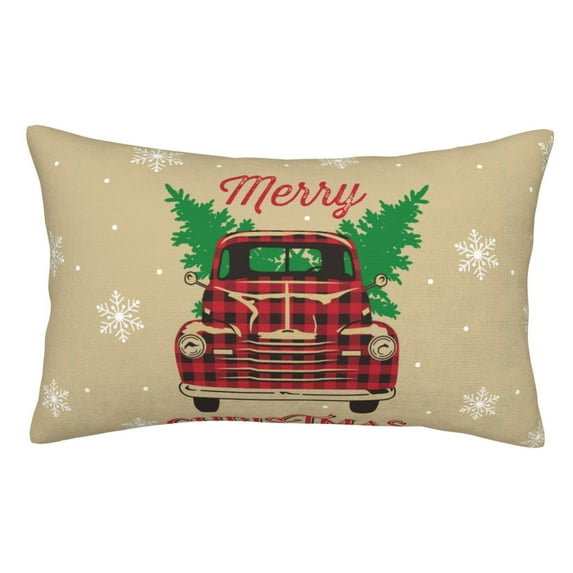Honeii Christmas Vintage Red Truck Print Pillow Cases,Plush Throw Pillow Covers,Decorative Pillowcase for Sofa, Couch, Living Room-16"x24"